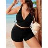 imageSOLY HUX Womens Plus Size Bikini Set Criss Cross Drawstring High Waisted Bathing Suit 2 Piece SwimsuitBlack