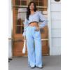 imageSOLY HUX Womens Striped Pants Elastic High Waisted Straight Leg Casual Long PantsBlue and White Striped