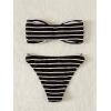 imageSOLY HUX Womens Striped Print Bandeau Bikini Set Strapless Textured Swimsuits Cheeky Summer Bathing SuitsBlack and White