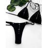 imageSOLY HUX Womens Tie Back Halter Swimsuit Cheeky High Cut Thong Bikini Set 2 Piece Bathing SuitSolid Black