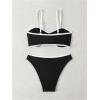 imageSOLY HUX Womens Two Piece Bathing Suit Contrast Binding Ruched Bikini Sets SwimsuitBlack and White
