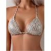 imageSOLY HUX Womens Zebra Print Halter Swimsuit Tie Back High Cut Bikini Set 2 Piece Bathing SuitKhaki Zebra