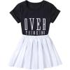 imageSOLY HUX Toddler Girls 2 Piece Outfits Letter Print Short Sleeve Tee and Pleated Skirt SetBlack and White Letter