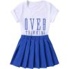 imageSOLY HUX Toddler Girls 2 Piece Outfits Letter Print Short Sleeve Tee and Pleated Skirt SetWhite and Blue