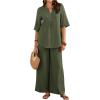 imageSOLY HUX Womens 2 Piece Outfits Summer Half Sleeve Notched V Neck Tops and Wide Leg Pants SetPlain Army Green