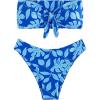 imageSOLY HUX Womens Bandeau Tie Front Tropical Print Bikini Set Bathing Suits 2 Piece SwimsuitBlue Tropical
