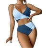 imageSOLY HUX Womens Color Block Bathing Suit Criss Cross Wrap Tie Back Bikini Sets Two Piece SwimsuitBlue Colorblock