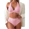 imageSOLY HUX Womens High Waisted Bikini Sets Tummy Control Swimsuits Deep V Neck Halter Two Piece Bathing SuitSolid Pink