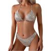 imageSOLY HUX Womens Zebra Print Halter Swimsuit Tie Back High Cut Bikini Set 2 Piece Bathing SuitKhaki Zebra