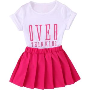 imageSOLY HUX Toddler Girls 2 Piece Outfits Letter Print Short Sleeve Tee and Pleated Skirt SetWhite and Pink