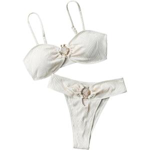 imageSOLY HUX Womens 2 Piece Bathing Suit High Cut Low Rise Textured Cheeky Bikini Set SwimwearSolid Apricot