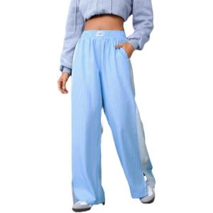 imageSOLY HUX Womens Striped Pants Elastic High Waisted Straight Leg Casual Long PantsBlue and White Striped