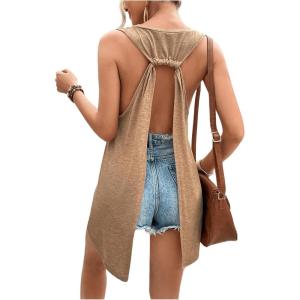 imageSOLY HUX Womens Summer Backless Tank Tops Crew Neck Sleeveless Casual Tshirts VestPlain Khaki