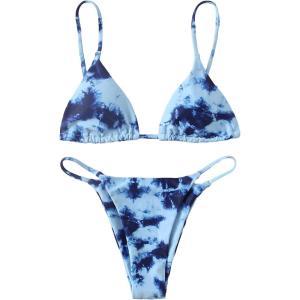 imageSOLY HUX Womens Tie Dye Spaghetti Strap Bikini Set 2 Piece Swimsuit Bathing SuitBlue Printed