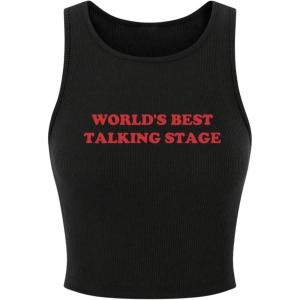 imageSOLY HUX Womens Y2K Letter Print Crop Top Sleeveless Rib Knit Tank Top Summer Vest TopsBlack Graphic