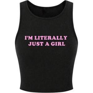 imageSOLY HUX Womens Y2K Letter Print Crop Top Sleeveless Rib Knit Tank Top Summer Vest TopsBlack Letter