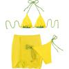 imageSOLY HUX Womens 3 Piece Swimsuit Color Block Halter Triangle Bikini Sets Bathing Suit with Beach SkirtYellow and Green