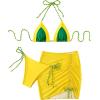 imageSOLY HUX Womens 3 Piece Swimsuit Color Block Halter Triangle Bikini Sets Bathing Suit with Beach SkirtYellow and Green