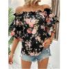 imageSOLY HUX Womens Floral Print Blouse Off Shoulder Ruffle Trim Half Sleeve Summer TopsBlack Floral