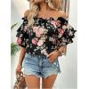 imageSOLY HUX Womens Floral Print Blouse Off Shoulder Ruffle Trim Half Sleeve Summer TopsBlack Floral