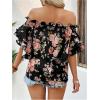 imageSOLY HUX Womens Floral Print Blouse Off Shoulder Ruffle Trim Half Sleeve Summer TopsBlack Floral