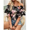 imageSOLY HUX Womens Floral Print Blouse Off Shoulder Ruffle Trim Half Sleeve Summer TopsBlack Floral