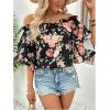 imageSOLY HUX Womens Floral Print Blouse Off Shoulder Ruffle Trim Half Sleeve Summer TopsBlack Floral