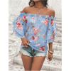imageSOLY HUX Womens Floral Print Blouse Off Shoulder Ruffle Trim Half Sleeve Summer TopsBlue Floral