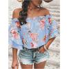 imageSOLY HUX Womens Floral Print Blouse Off Shoulder Ruffle Trim Half Sleeve Summer TopsBlue Floral