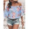 imageSOLY HUX Womens Floral Print Blouse Off Shoulder Ruffle Trim Half Sleeve Summer TopsBlue Floral
