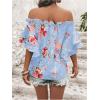 imageSOLY HUX Womens Floral Print Blouse Off Shoulder Ruffle Trim Half Sleeve Summer TopsBlue Floral