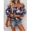 imageSOLY HUX Womens Floral Print Blouse Off Shoulder Ruffle Trim Half Sleeve Summer TopsDark Blue Floral