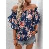 imageSOLY HUX Womens Floral Print Blouse Off Shoulder Ruffle Trim Half Sleeve Summer TopsDark Blue Floral