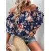 imageSOLY HUX Womens Floral Print Blouse Off Shoulder Ruffle Trim Half Sleeve Summer TopsDark Blue Floral