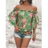 imageSOLY HUX Womens Floral Print Blouse Off Shoulder Ruffle Trim Half Sleeve Summer TopsGreen Floral