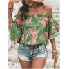 imageSOLY HUX Womens Floral Print Blouse Off Shoulder Ruffle Trim Half Sleeve Summer TopsGreen Floral