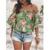 imageSOLY HUX Womens Floral Print Blouse Off Shoulder Ruffle Trim Half Sleeve Summer TopsGreen Floral
