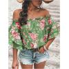 imageSOLY HUX Womens Floral Print Blouse Off Shoulder Ruffle Trim Half Sleeve Summer TopsGreen Floral