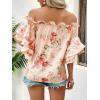 imageSOLY HUX Womens Floral Print Blouse Off Shoulder Ruffle Trim Half Sleeve Summer TopsPink Floral