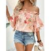 imageSOLY HUX Womens Floral Print Blouse Off Shoulder Ruffle Trim Half Sleeve Summer TopsPink Floral