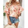 imageSOLY HUX Womens Floral Print Blouse Off Shoulder Ruffle Trim Half Sleeve Summer TopsPink Floral