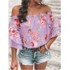 imageSOLY HUX Womens Floral Print Blouse Off Shoulder Ruffle Trim Half Sleeve Summer TopsPurple Floral