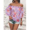 imageSOLY HUX Womens Floral Print Blouse Off Shoulder Ruffle Trim Half Sleeve Summer TopsPurple Floral