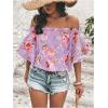 imageSOLY HUX Womens Floral Print Blouse Off Shoulder Ruffle Trim Half Sleeve Summer TopsPurple Floral