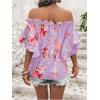 imageSOLY HUX Womens Floral Print Blouse Off Shoulder Ruffle Trim Half Sleeve Summer TopsPurple Floral