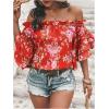 imageSOLY HUX Womens Floral Print Blouse Off Shoulder Ruffle Trim Half Sleeve Summer TopsRed Floral