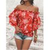 imageSOLY HUX Womens Floral Print Blouse Off Shoulder Ruffle Trim Half Sleeve Summer TopsRed Floral
