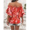 imageSOLY HUX Womens Floral Print Blouse Off Shoulder Ruffle Trim Half Sleeve Summer TopsRed Floral