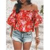 imageSOLY HUX Womens Floral Print Blouse Off Shoulder Ruffle Trim Half Sleeve Summer TopsRed Floral
