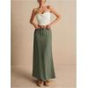 imageSOLY HUX Womens Summer Maxi Skirt Drawstring Low Waist A Line Casual SkirtsPure Army Green